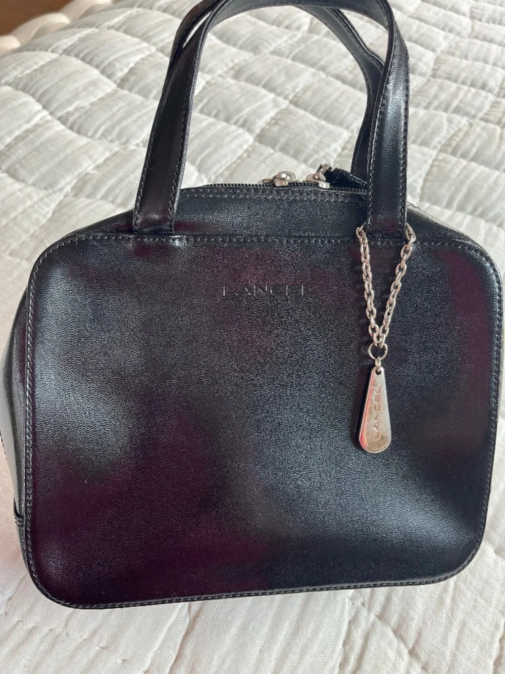 Lancel Vintage Black Leather Satchel Handbag